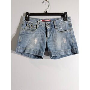 Miss Sixty patched denim shorts light wash blue pink patch low rise size 6